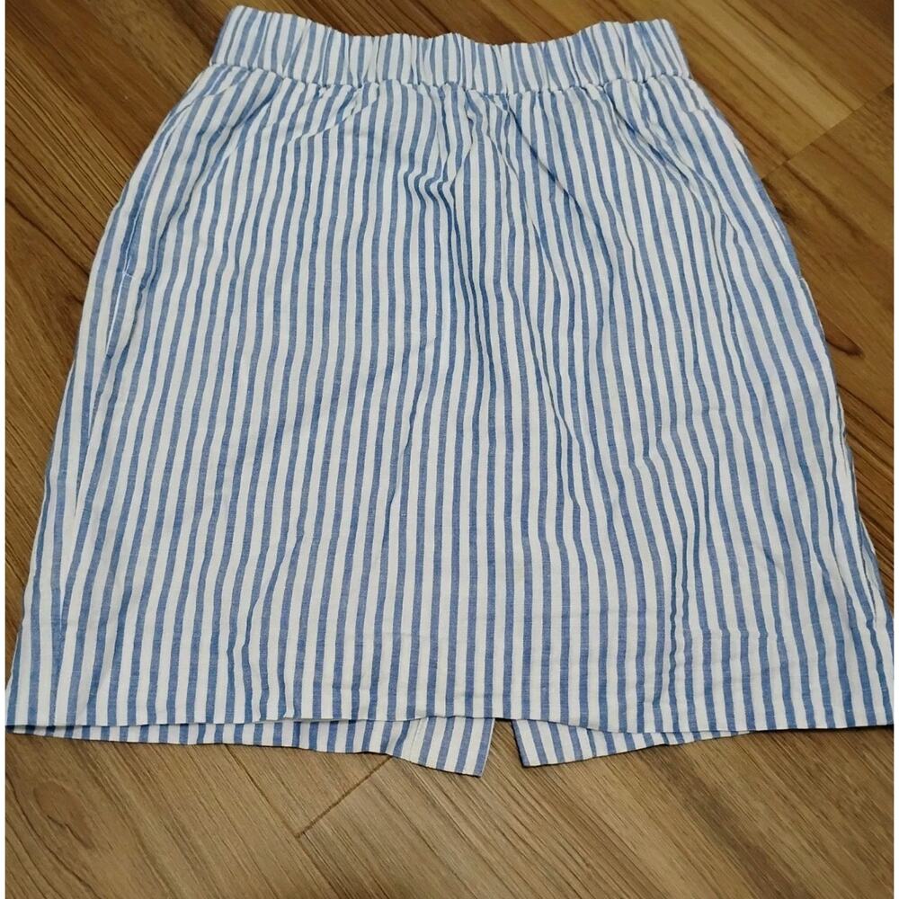 J.Crew Pull On Skirt in Striped Beauchamps Linen Size Xsmall Blue White Nautical